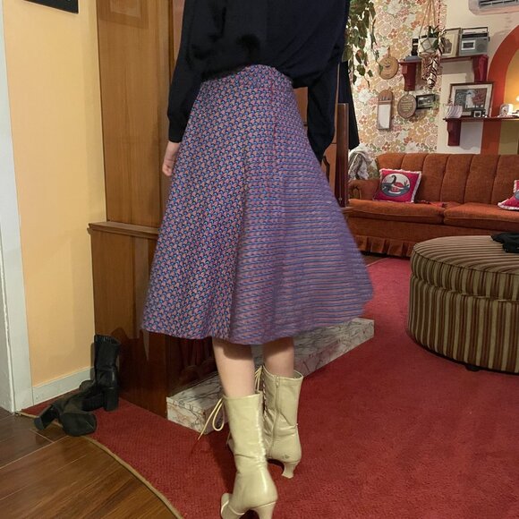 1980s handmade blue and purple print circle skirt with pockets! - Picture 7 of 14